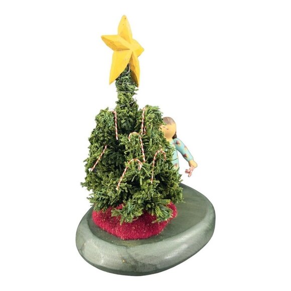 Vintage 1995 Folk Art Figure Sculpture Girl W Christmas Tree Signed Phil Wooden - Picture 6 of 10